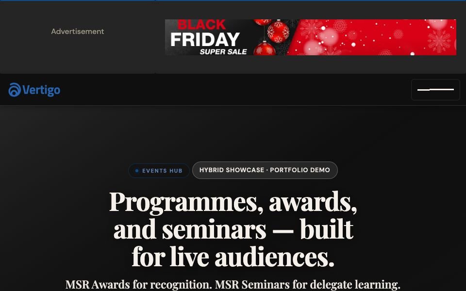 MSR Events hub homepage screenshot