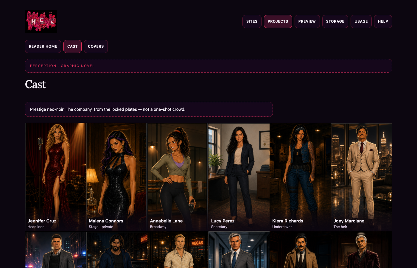 Perception cast grid from locked Modes character profiles